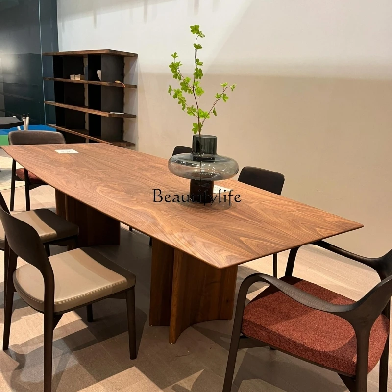 

Solid wood dining table simple small apartment black walnut rectangular negotiation large board desk