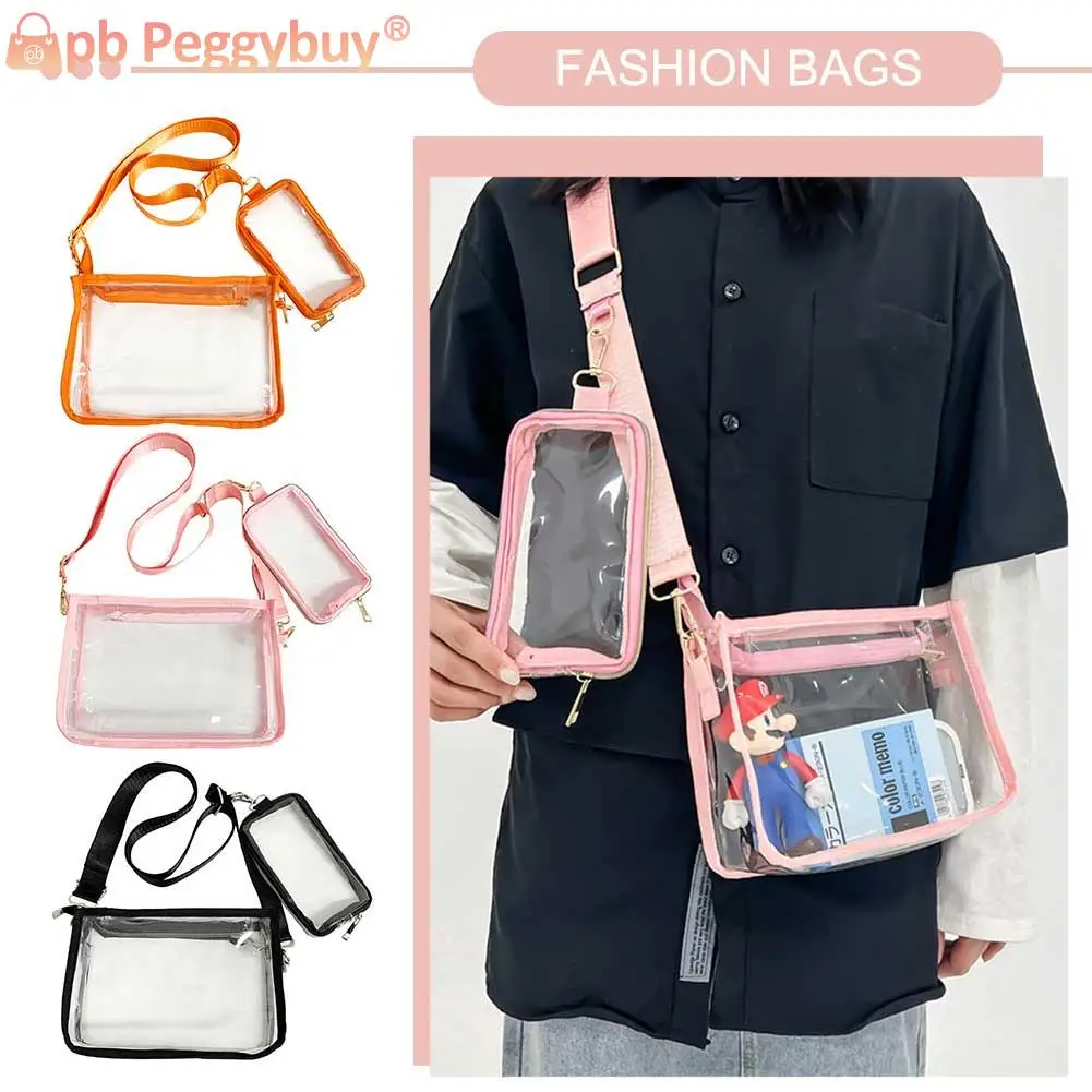 PVC Transparent Shoulder Bag 2 IN 1 Adjustable Shoulder Straps Casual Clear Crossbody Bag Fashion Couple Bag for Boys & Girls