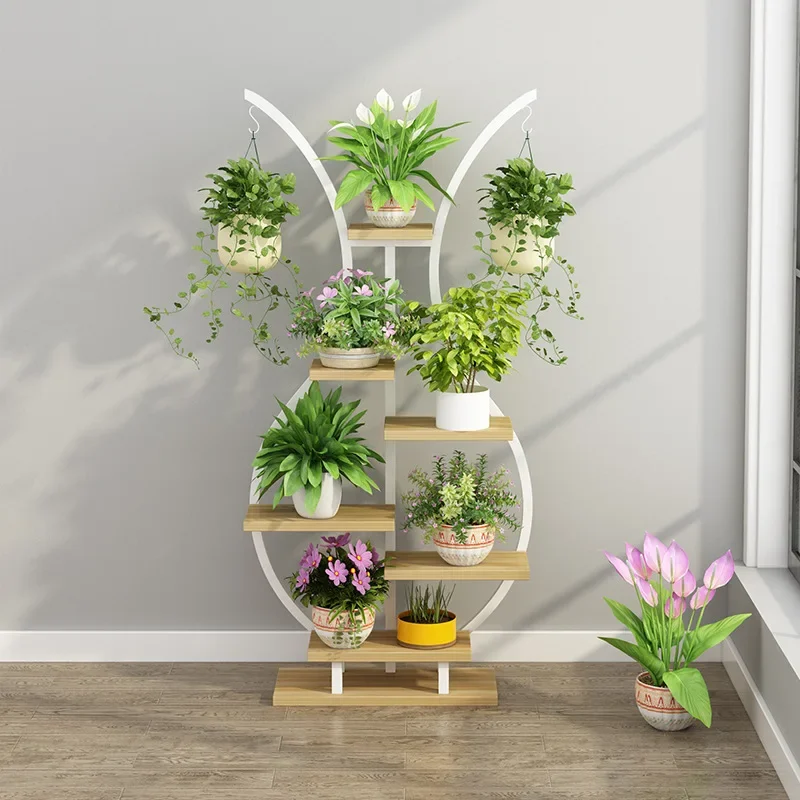 Vase Design Metal Display Rack Multi Tiers Shelves Wrought Iron Flower Pot Holder Plant Stand