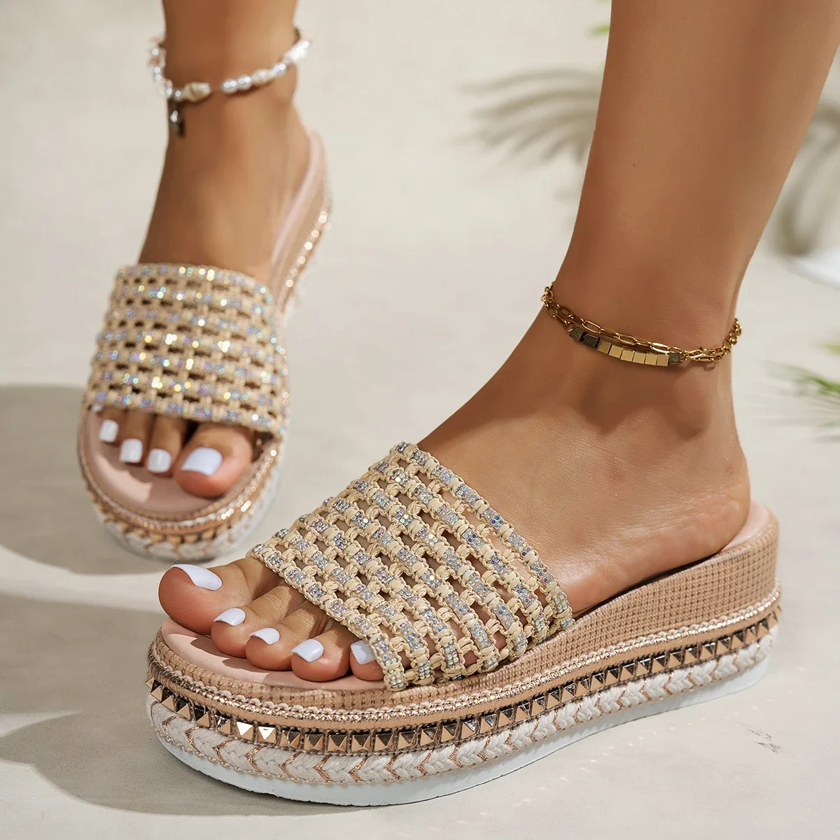 Summer Women Platform Fashion Sandals New Round Toe Versatile Shoes Open Toe One Strap Non-slip Wedge Sandals Zapatos De Mujer