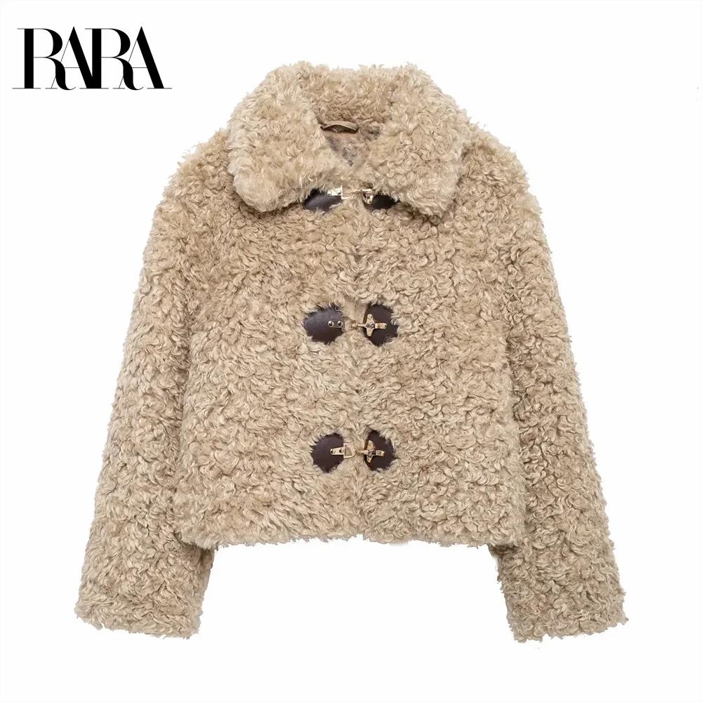 2024 RARA Autumn/Winter New Product  Women's  Wear Rope Knot Fleece Warm Long Sleeve Short Coat Coat