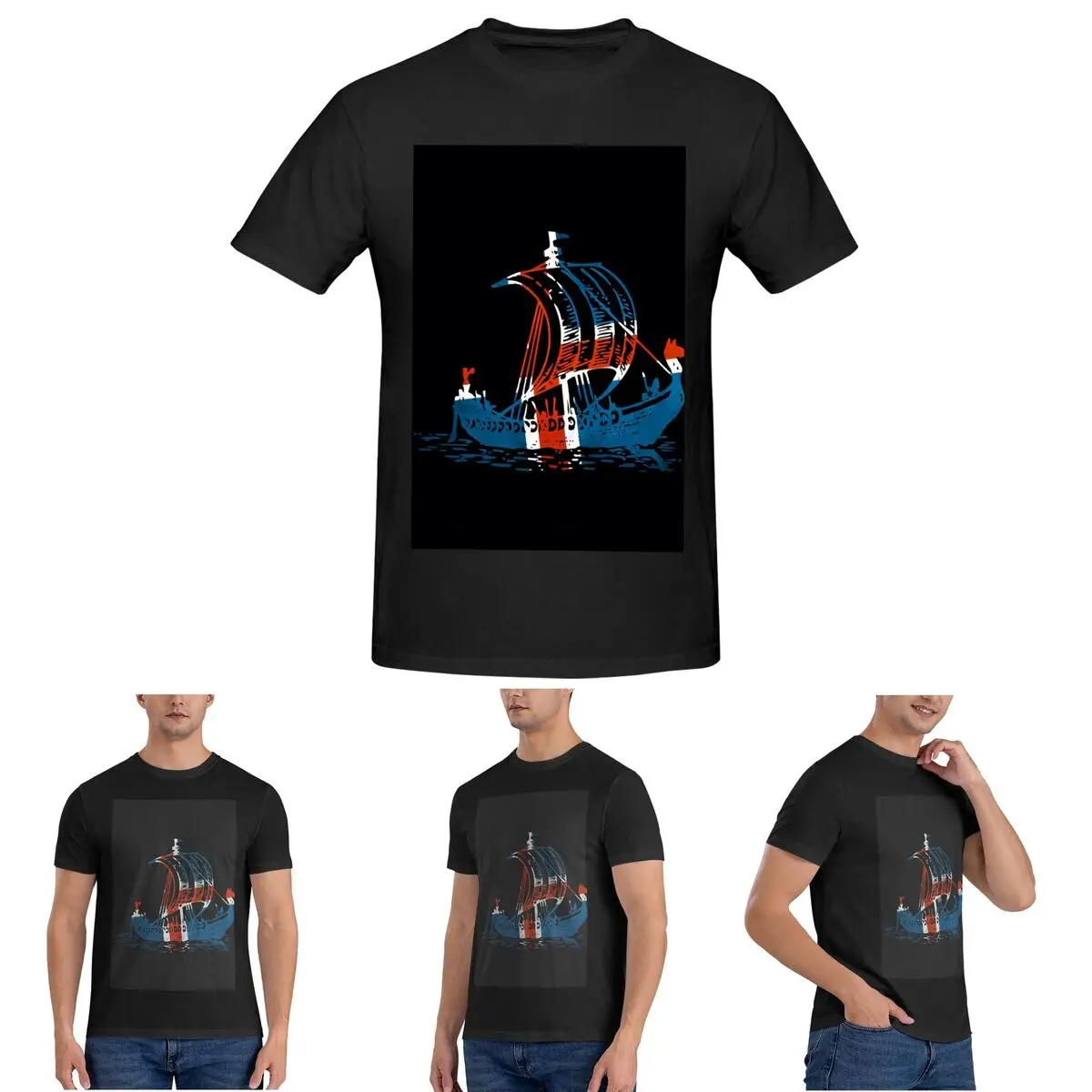 

Iceland Viking Ship - Icelandic Flag T-Shirt for Men Cotton Oversized T Shirts Men's Short Sleeve Round Neck Summer Clothes Tops