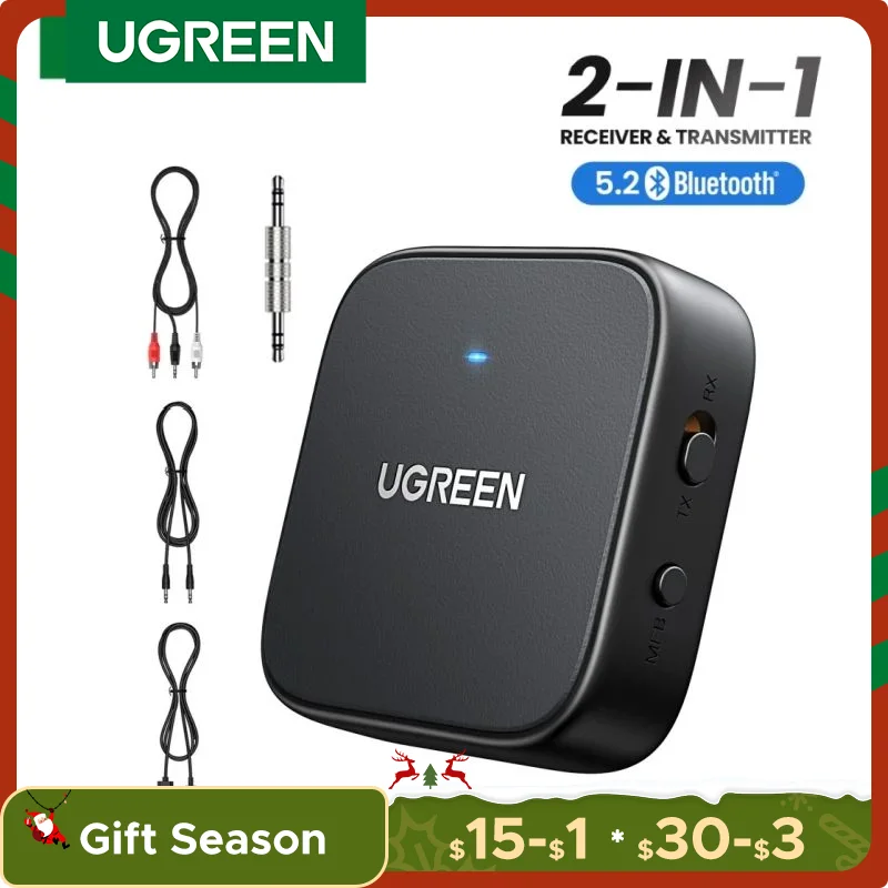 UGREEN-Adaptador de transmisor y receptor Bluetooth 2 en 1, accesorio inalámbrico con Bluetooth 5,2, 3,5mm, Aux, Audio, para TV, coche, cinta de