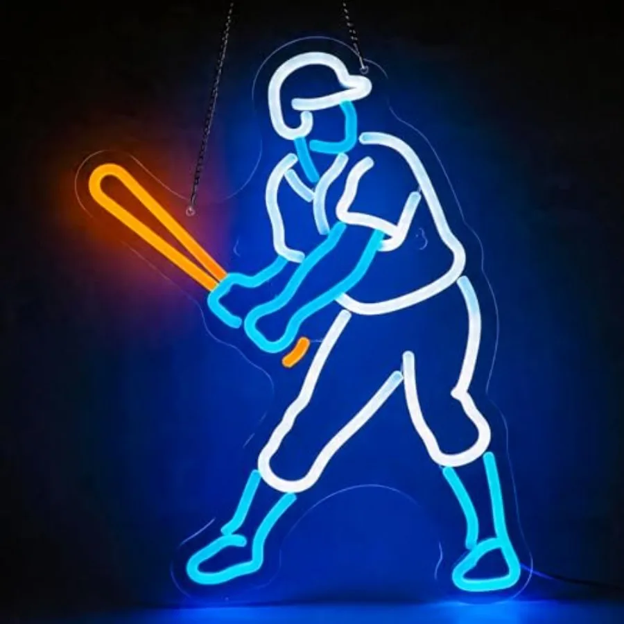 

Baseball Player Neon Sign - Dimmable LED Baseball Light and Wall Decor for Boys Bedroom Man Cave and Party Gift for Men Boys an