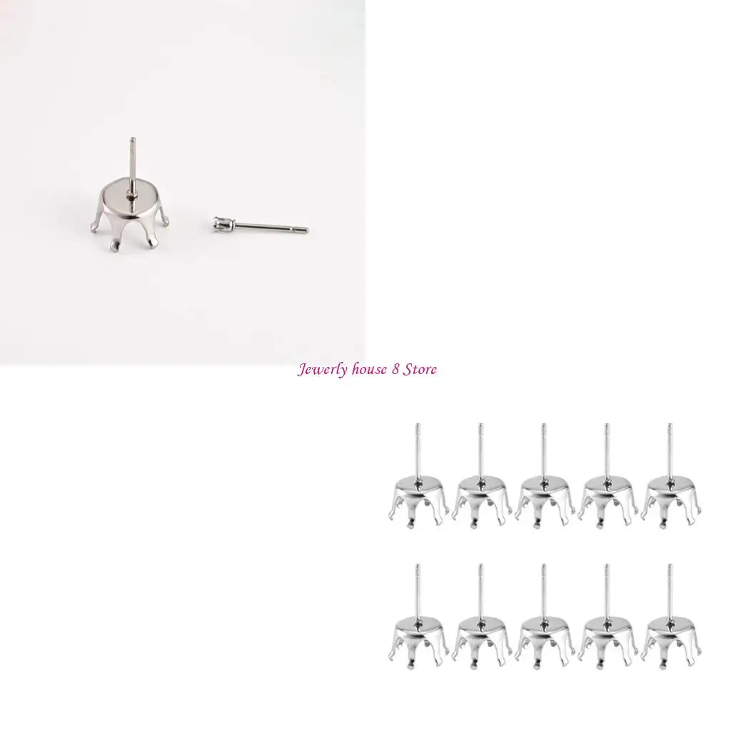 

Stainless Steel Round Claw Earring Blanks 10Pcs for Handmade Rhinestones Studs