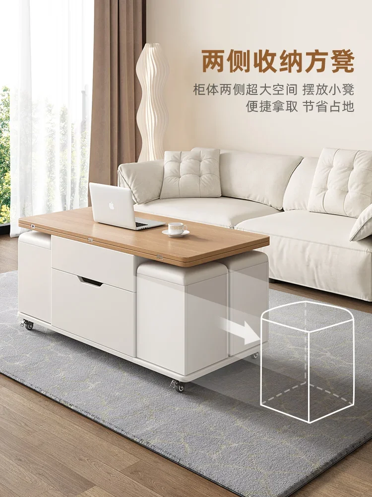 2024 new lift coffee table dining table integrated two-in-one folding household small apartment living room removable with stool