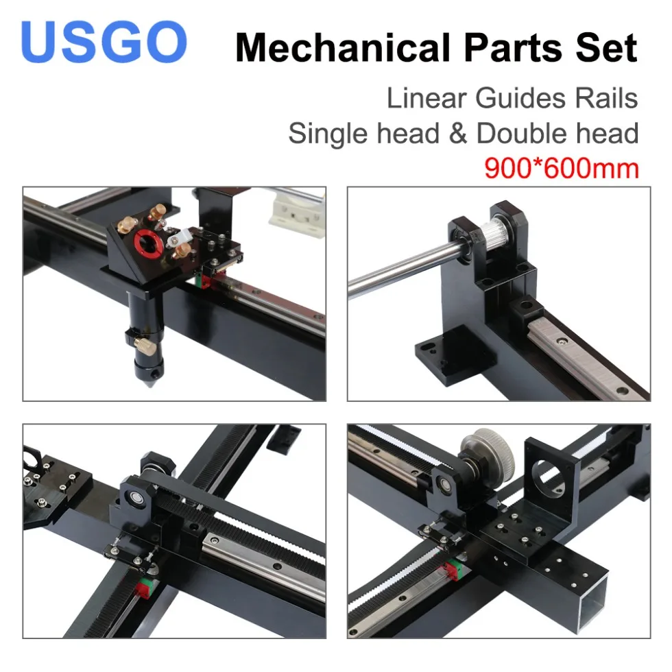 USGO-Guias lineares mecânicos Trilhos Conjunto de peças sobressalentes, cabeça simples e dupla, Kits Laser, DIY máquina a laser CO2, 900*600mm, 9060