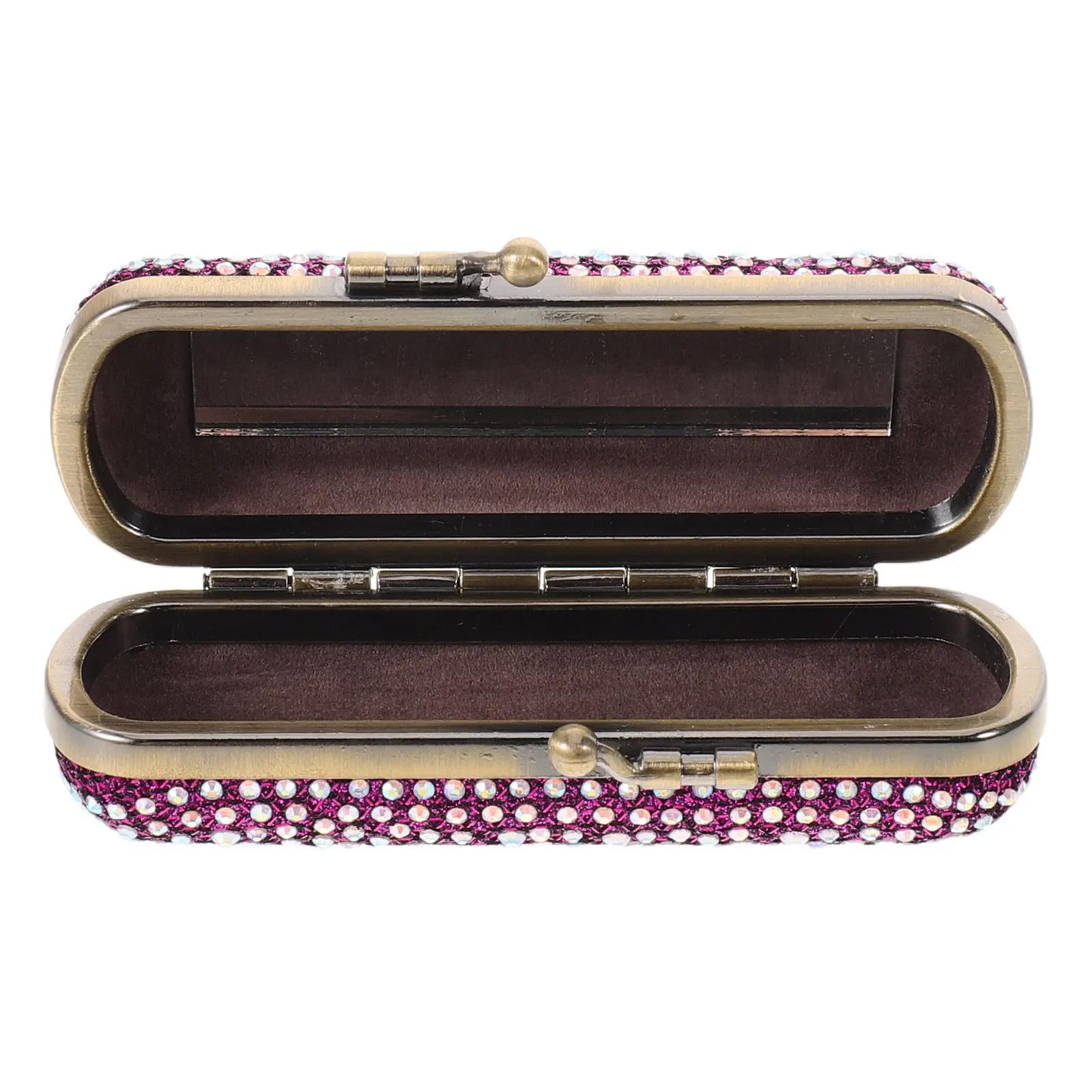 Shiny Lipstick Storage Case Rhinestone Design with Mirror Anti-Drop Portable Organizer for Travel Violet