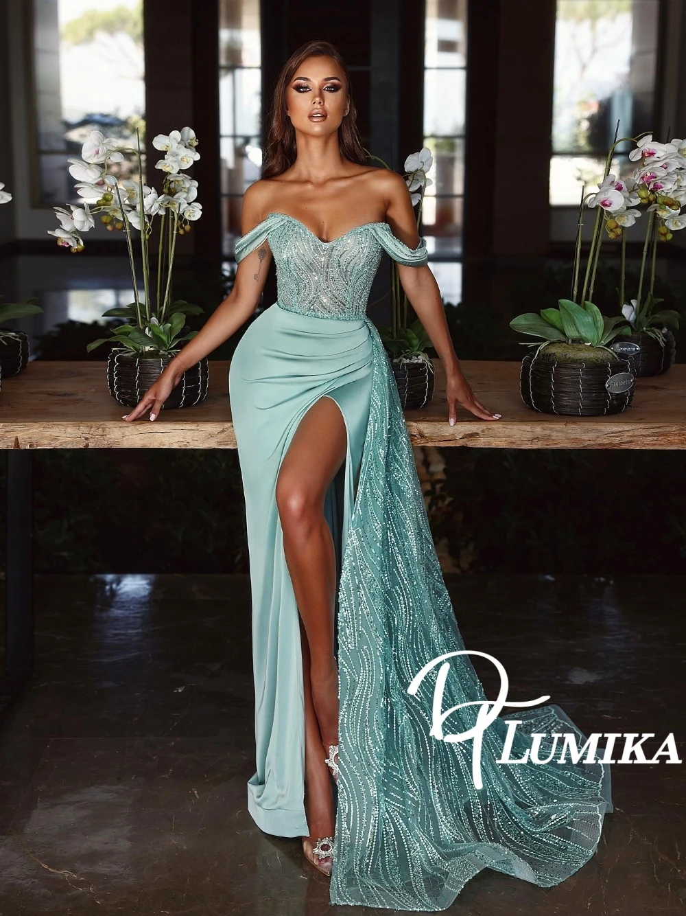 

DTLumika Нежное вечернее платье с драпировкой на бретелях и боковым хвостом Романтическое сексуальное коктейльное платье русалки по индивидуальному заказу для женщин