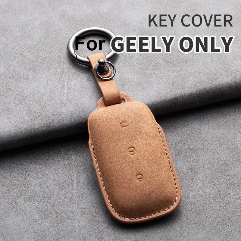 

Leather Car Remote Key Case Cover For Geely Galaxy L7 2023 L6 MAX 1.5T Plus AIR PRO Protector Auto Key Fob Shell Keychain