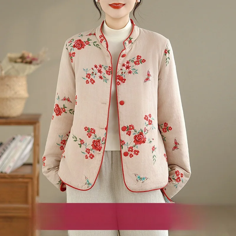 

Высококачественное женское хлопковое льняное пальто большого размера с круглым вырезом Ne на пуговицах, тонкое длинное хлопковое пальто с цветочным узором све