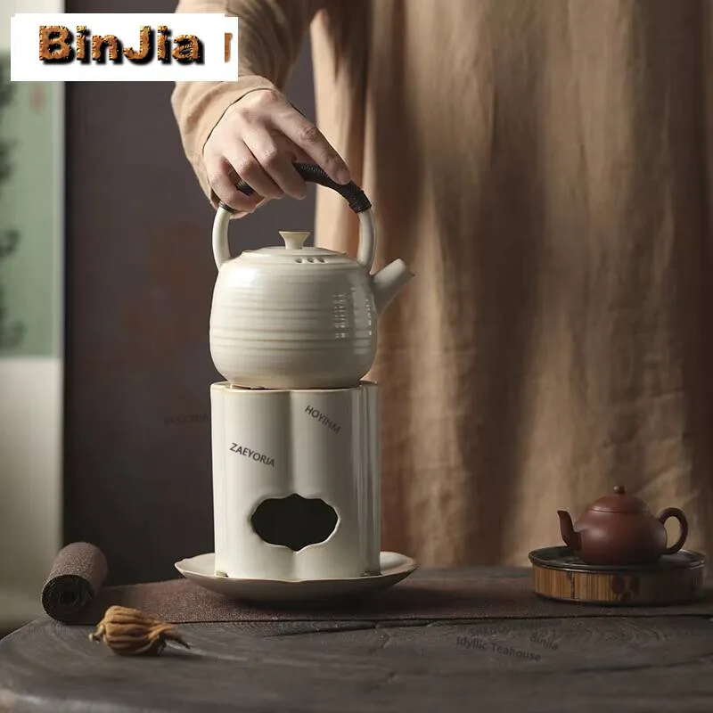 Soda Glaze Wamer Teapot Stove Kettle Boiling Water Charcoal Furnace White Pottery Health Flower Tea Pot Outdoor Tea Maker Kettle