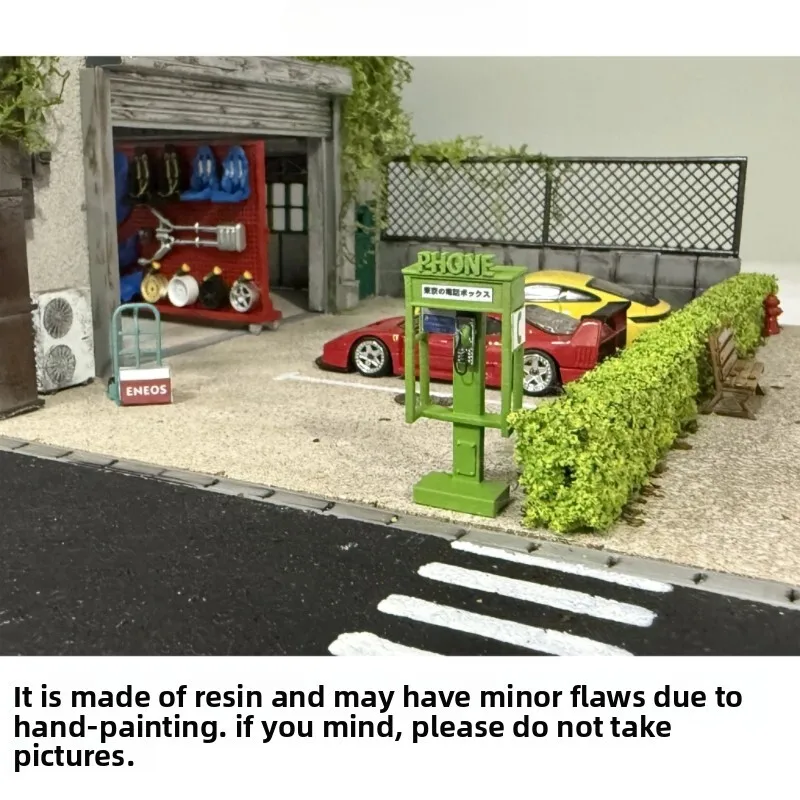 Diorama 1/64 Model Bilik Telepon Model Adegan Prop Garasi Tata Letak Kereta Api Jalanan Kota