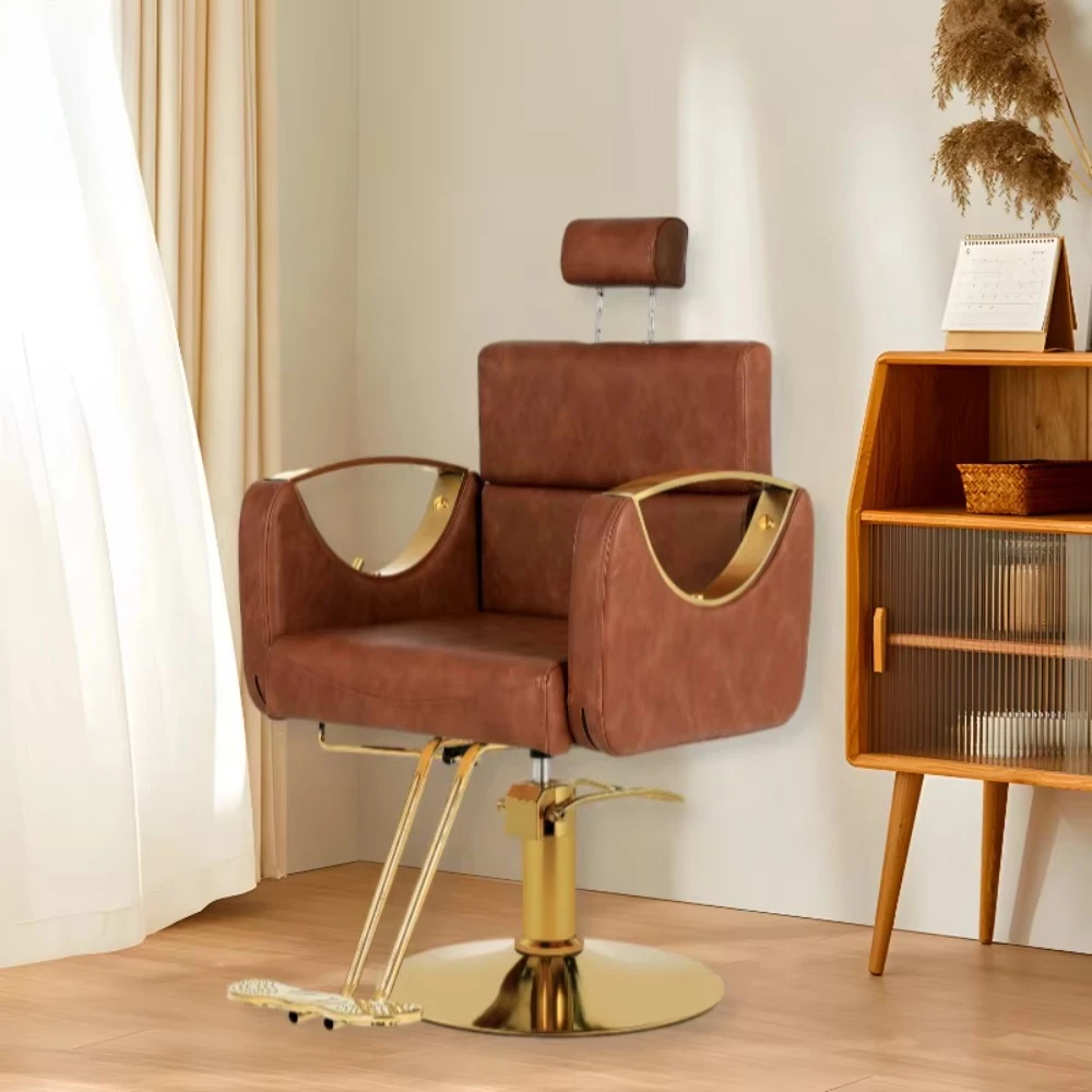 

Wholesale Custom Modern Fashion Hair Salon Furniture Gold Brown Salon Chair Reclinable Chair for Shaving Eyelash