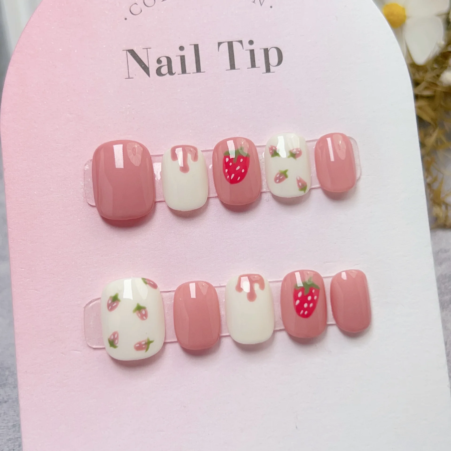 10pcs detachable Handmade kawaii false nails with glue full cover stick on nails with design dopamine bubble love girl press on