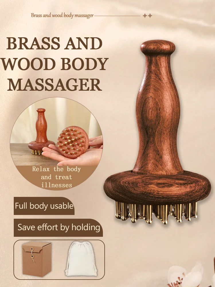 

Free custom logo Head massager meridian brush Wooden comb copper wood guasha comb lady scalp care combs guasha board hair brush