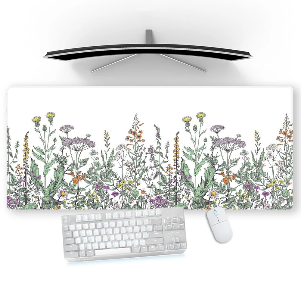 Floral Desk Accessories Mouse Pad with Flowers 300x900 Desktop Table Mat Protector Girl Xxl White Custom Deskmat 60*35 80*40 70