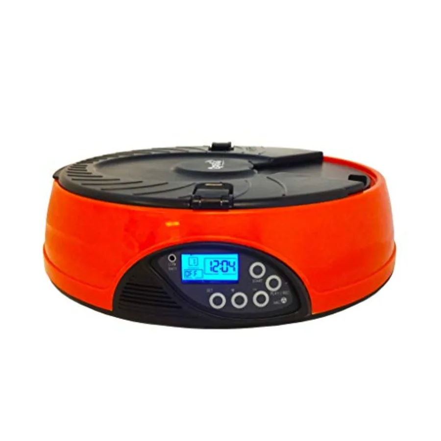 

Automatic cat feeder for home use, ABS plastic, white, 6-meal programmable timer with portion control and voice recording