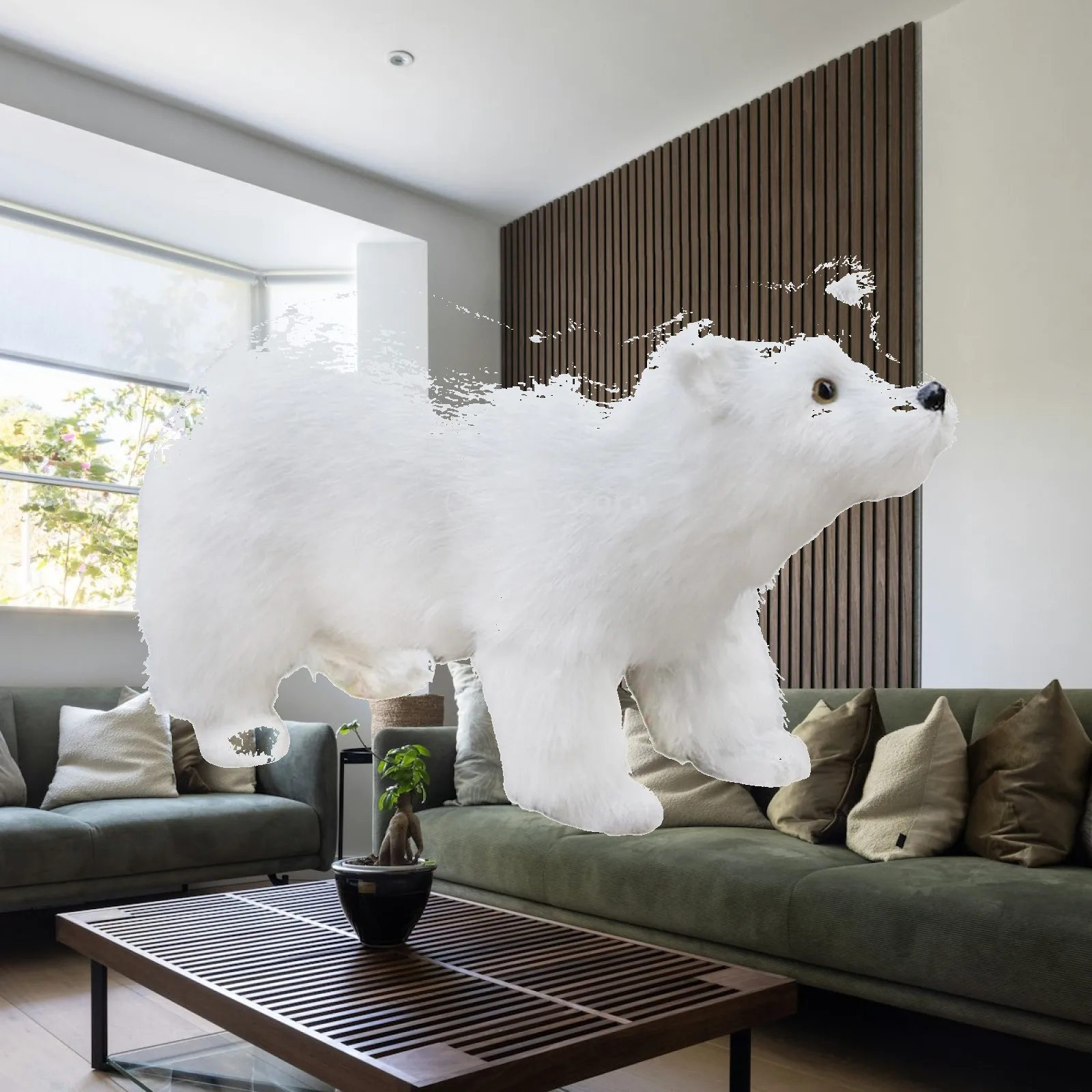 White Bear Statue Garden Ornaments Lifelike Plush Animal Toy for Outdoor Yard Decoration Figurine Photography Art Props