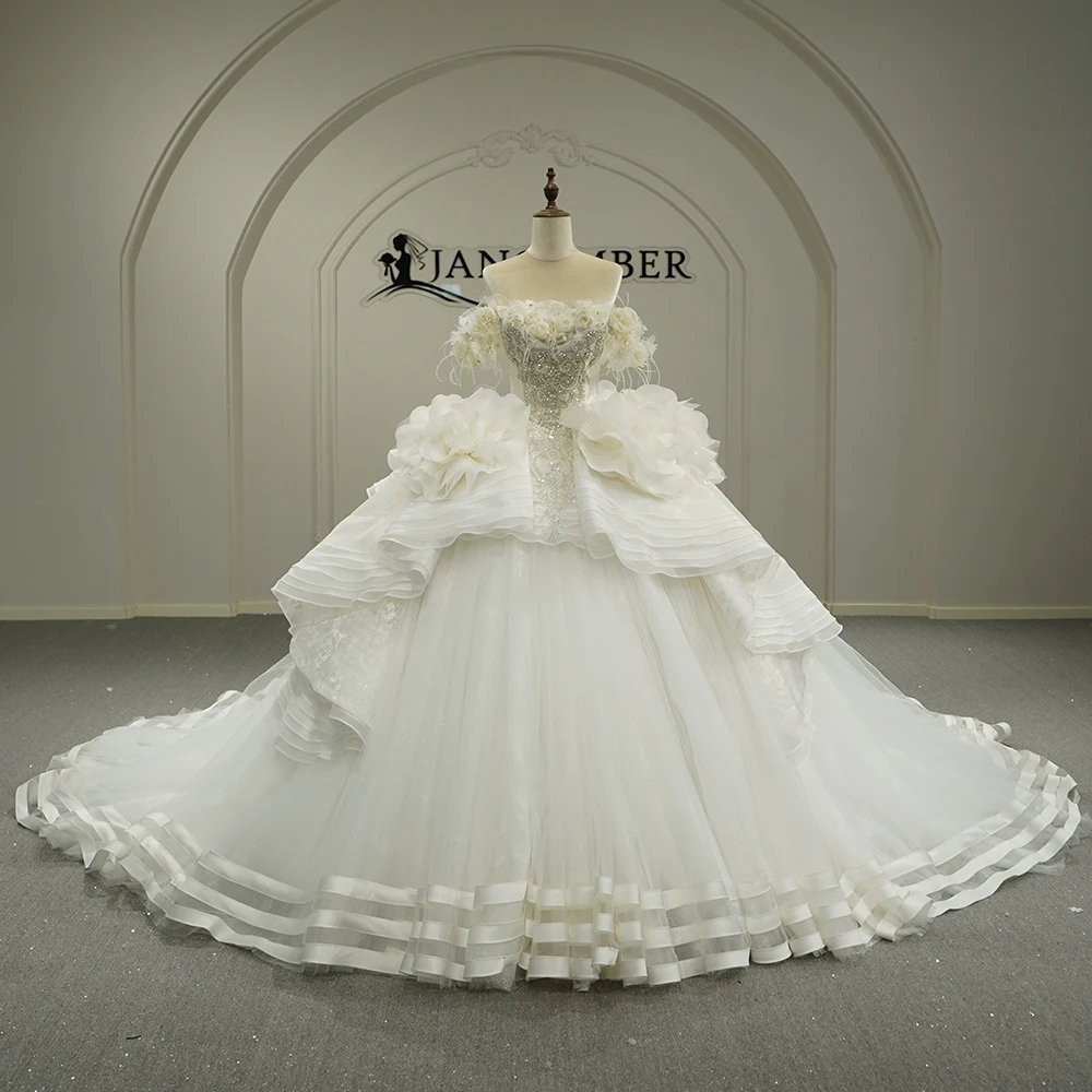 

Sequined Pearls Wedding Dress Customized Scoop Short Sleeves Bridal Gown Elegant Dreamy Dresses For Bride свадебное п