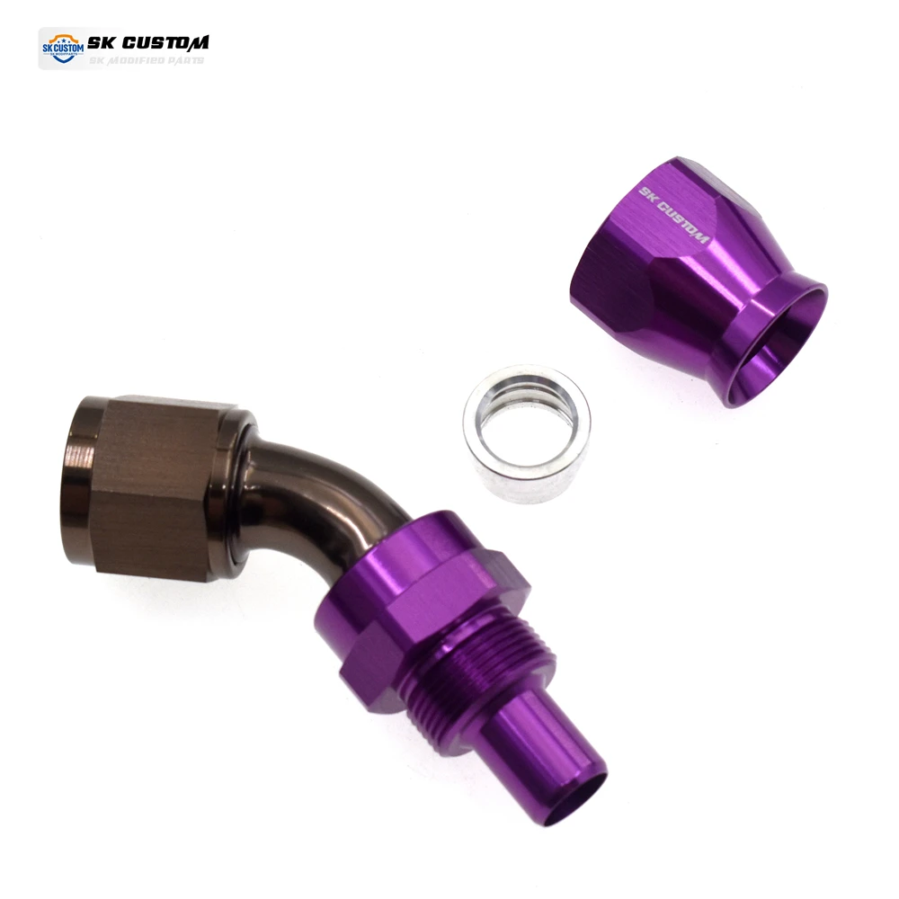 SK مخصص PTFE خرطوم نهاية واجهة أنابيب النفط AN10 مستقيم 0 ° /45 ° /90 ° /120 ° /150 ° /180 درجة PTFE خط الوقود خرطوم نهاية المناسب محول