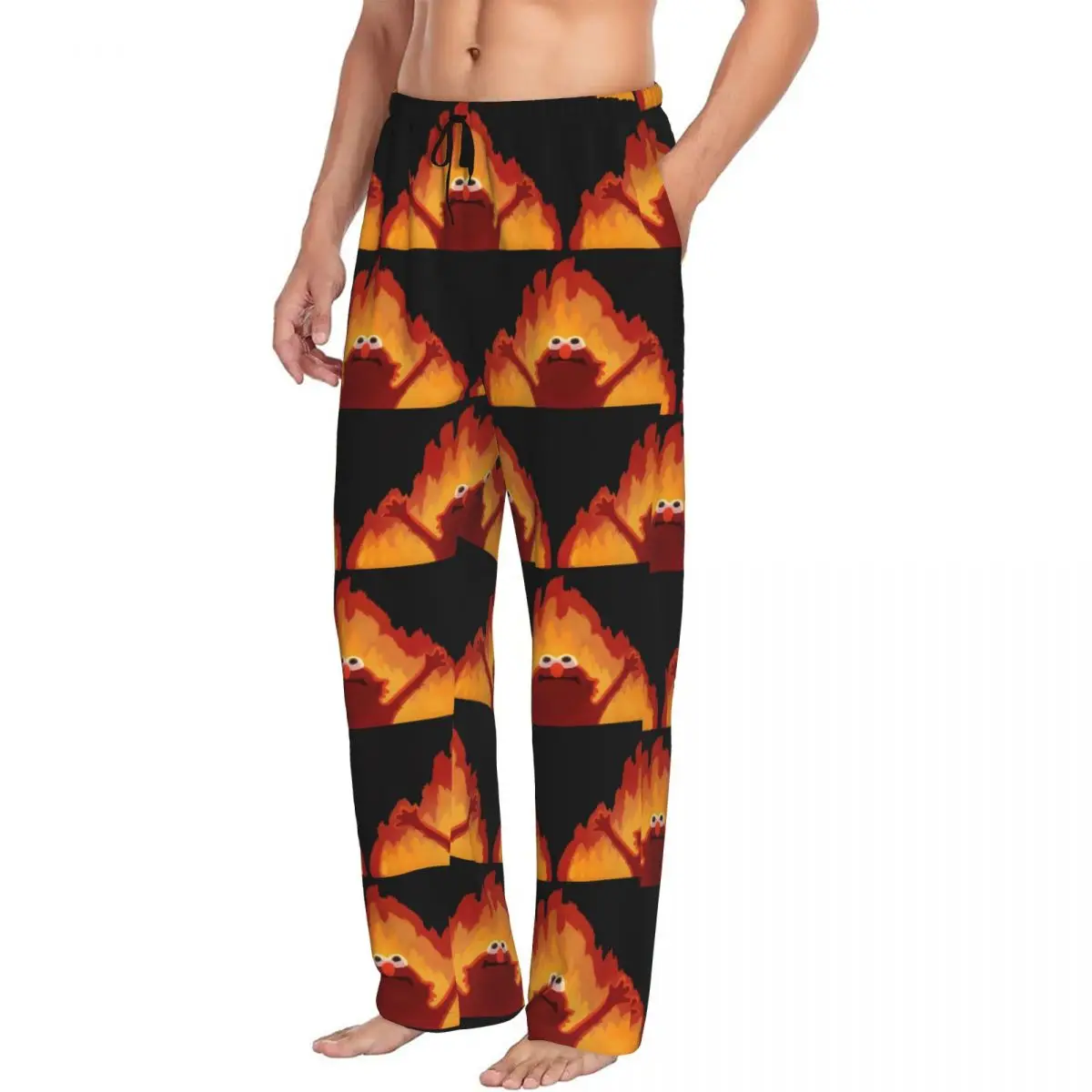 Custom Hellmo Elmo On Fire Pajama Pants Men Sleepwear Sleep Lounge Bottoms with Pockets