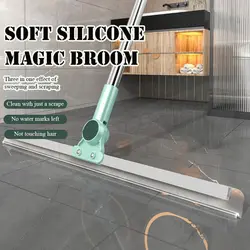 Silicone Magic Broom Ground Scraping Floor Bathroom Toilet Wiper Squeegee Broom with Sturdy Telescopic Pole Sweeping CleaningMop