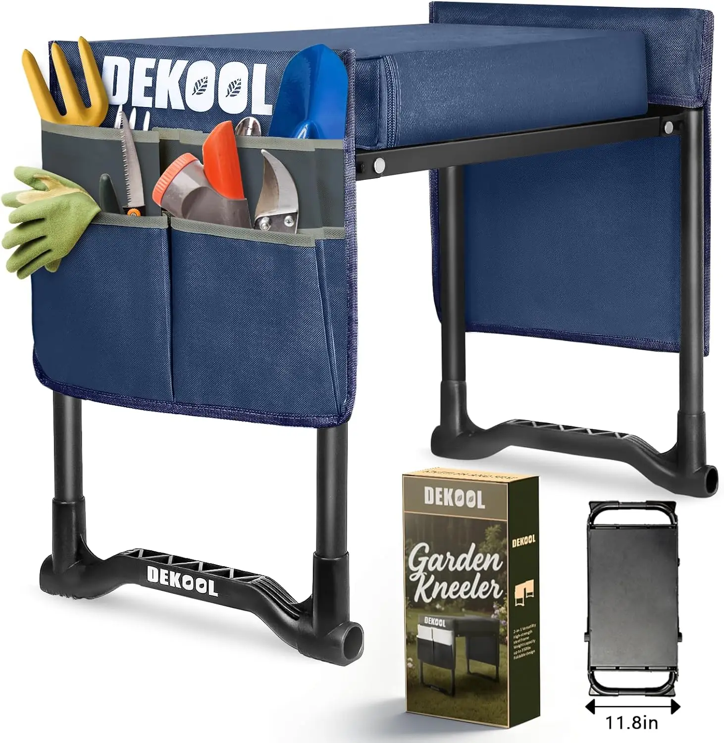 

Heavy Duty Garden Kneeler Seat with Thick Pad, Tool Bags, Portable Bench for Weeding, Gardening Gifts in Blue