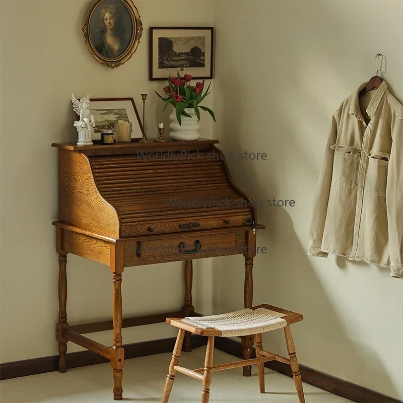 American retro piano dresser, small bedroom flip-top solid wood makeup table, desk integrated