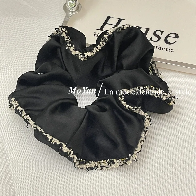 Scrunchies alla moda per ragazze accessori per capelli in raso per cravatte per capelli spessi copricapo in corda con perle strass