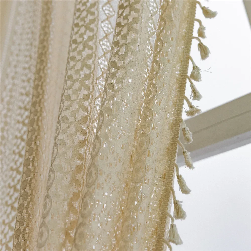 

Boho Tulle Sheer Curtains for Living Room Decoration Curtains for Bedroom Kitchen Voile Tassels Curtains Window Drapes