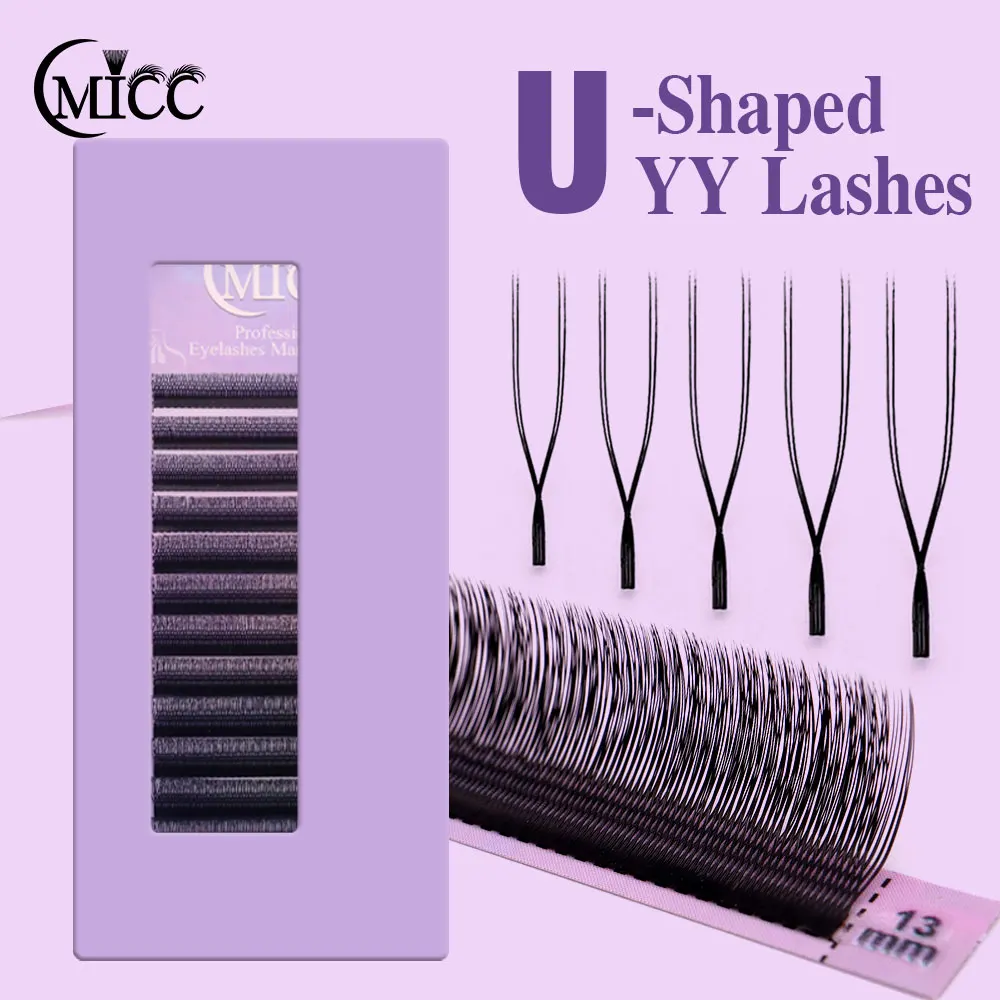 CMICC Doppelspitzen U-Form YY Falsche Wimpern C CC D Curl 8-15 mm Mix Vorgefertigte Volumen-Fan-Wimpernverlängerung Natürliche weiche Wispy Lash
