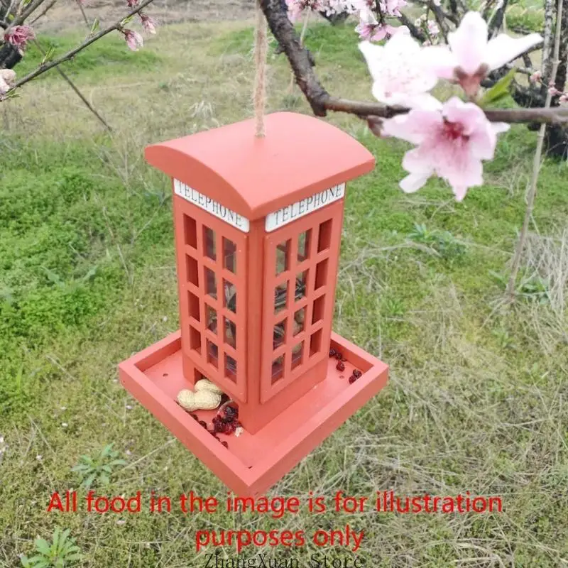 Garten-Vogelstation mit hölzerner Telefonzelle, Design mit offenem Fenster, Tablettboden und Feuchtigkeitslöchern für Wildvögel – Detail 2