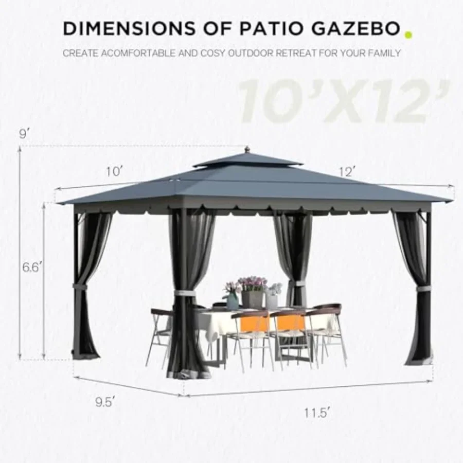 10x12 Outdoor Patio Gazebo, Grey