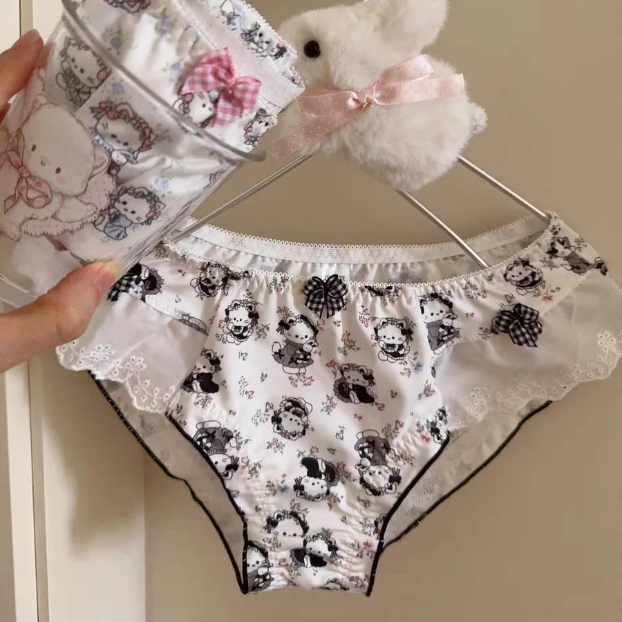 

Sanrio Hello Kitty Sweet Girl Panties Women Milk Silk Breathable Anime Print Lace Bow Cartoon Briefs Y2K Women Underwear Gifts
