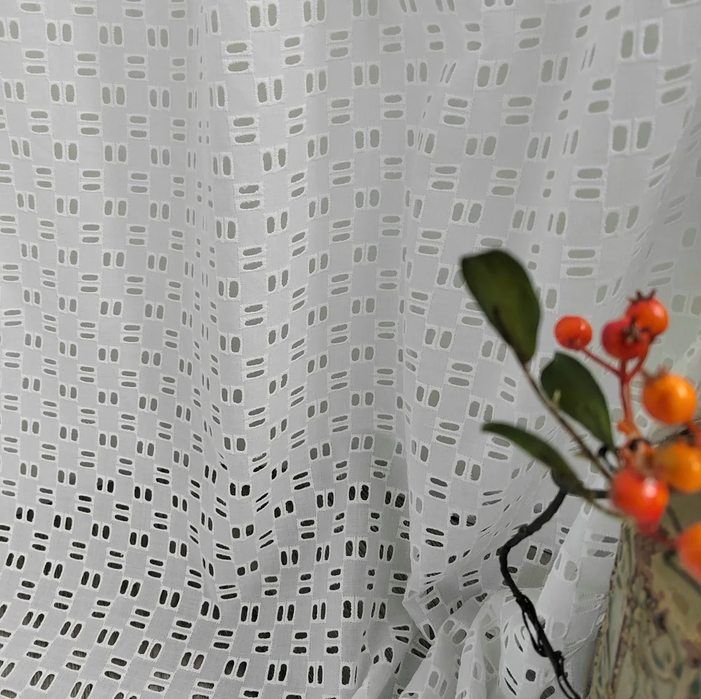 New smalL geometric holes  white cotton eyelect embroidery lace fabric delicated embroideried clothing for woman dress garment