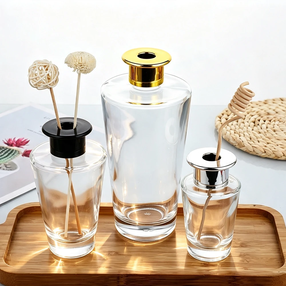 100/200/500ml Clear Glass Reed Diffuser Bottle With Hat‑Shaped Cap,Refillable DIY Aromatherapy Home Fragrance Storage Container