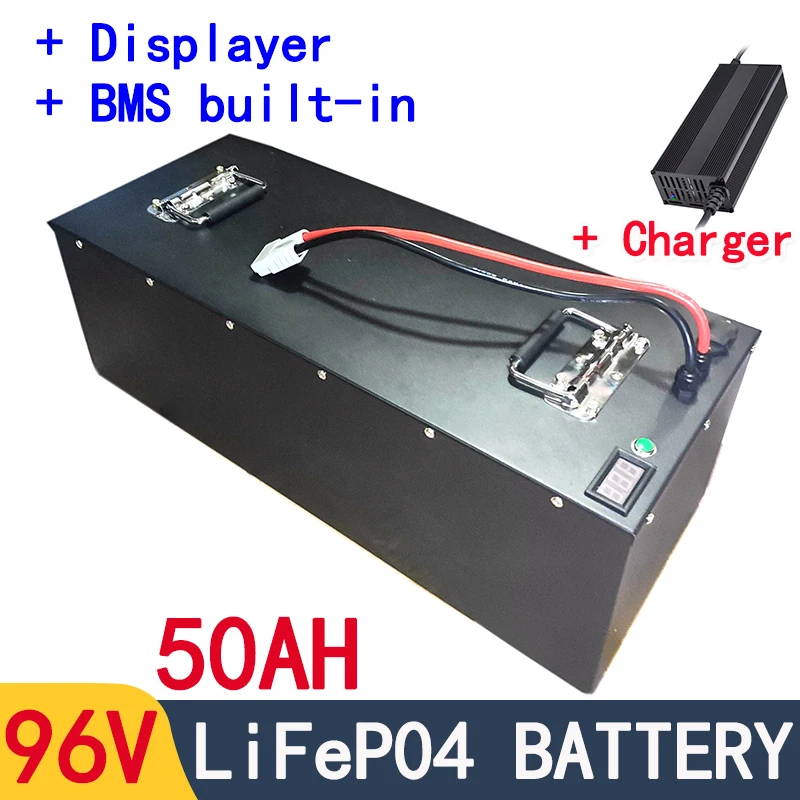 lithium 96v 50Ah Lifepo4 battery pack BMS 32S 102V for AGV inverter vehicle scooter Motorcycle 8000W Forklift + 5A charger