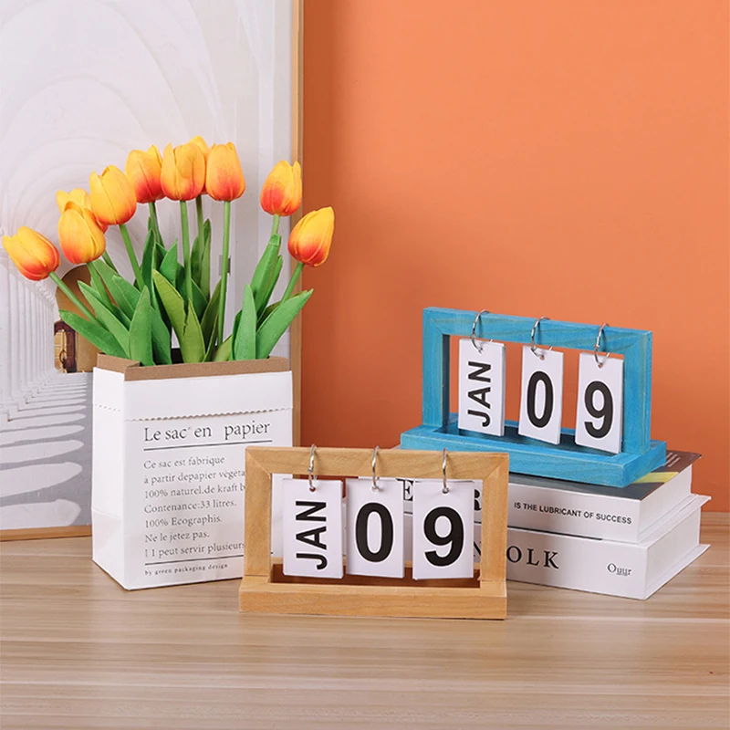 

Ins Modern Wooden Perpetual Calendar Flip Month Date Display Desktop Schedule Agenda Daily Planner Office Home Decor Photo Props