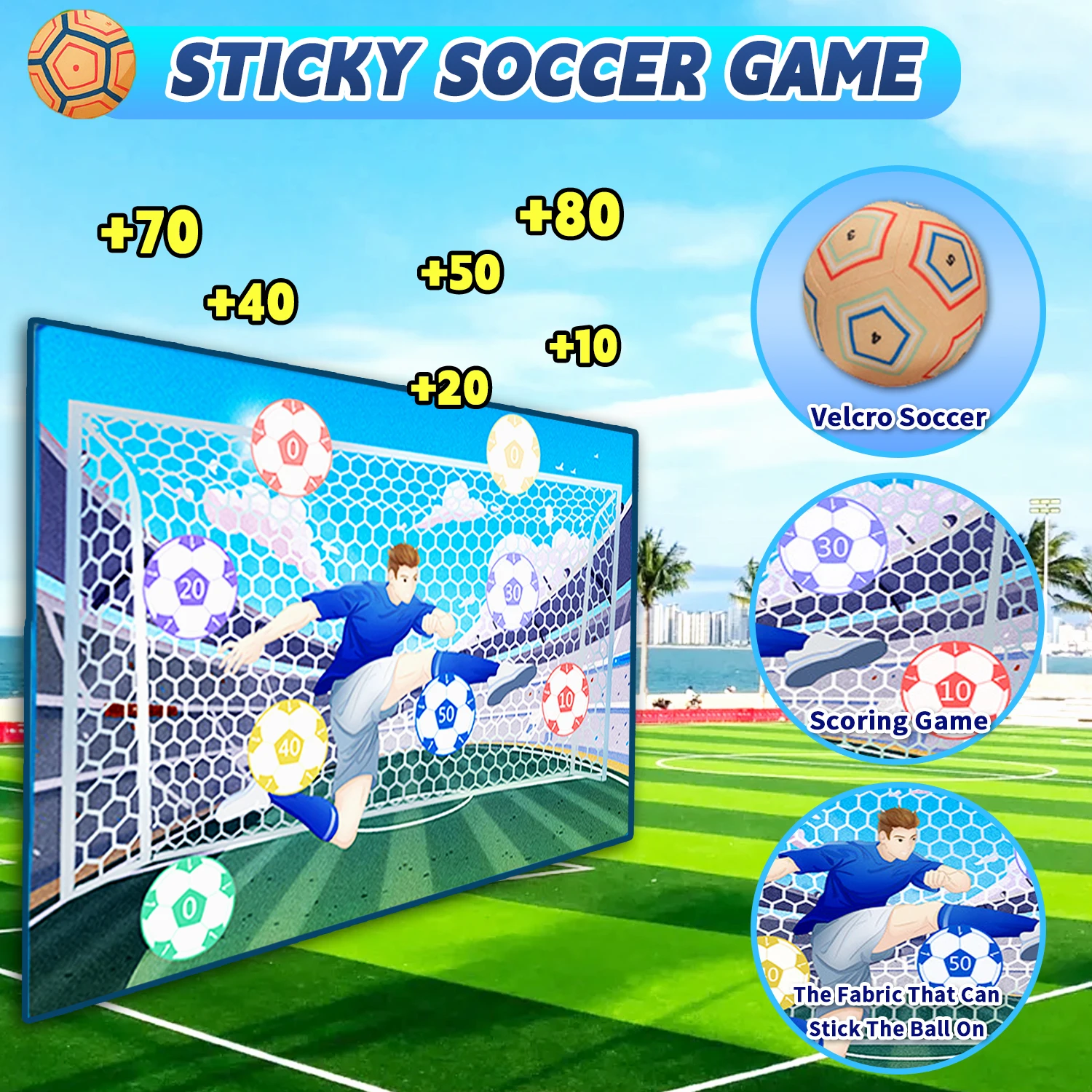 Fußball-Spielmatten-Set, klebriges Fußball-Zielwurfspiel für den Hinterhof im Freien, Sportspielzeug und Geschenk für Kinder ab 3 Jahren