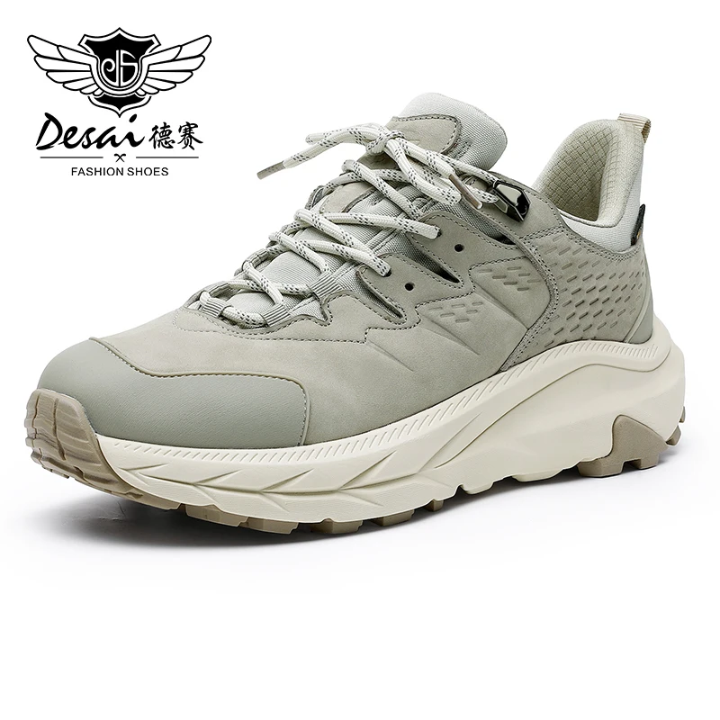 DESA Outdoor Casual Shoes Wodoodporne tenisówki dla mężczyzn Sznurowadła Oddychająca skóra licowa Grube dno Gorąca wyprzedaż 2023