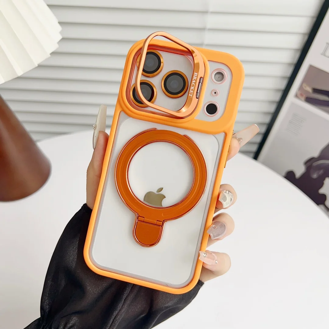 

Dual Bracket Case For iphone 17 16 15 Air Pro Max Clear Magsafe Dual Metal Stand Camera Lens Protector Rugged Hybrid Case Cover