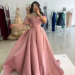 Giggle O-Neck Beads A-line Satin for women Pink elegant Party Dress Floor Length Pleat Pretty saudi evening dresses luxury 2024