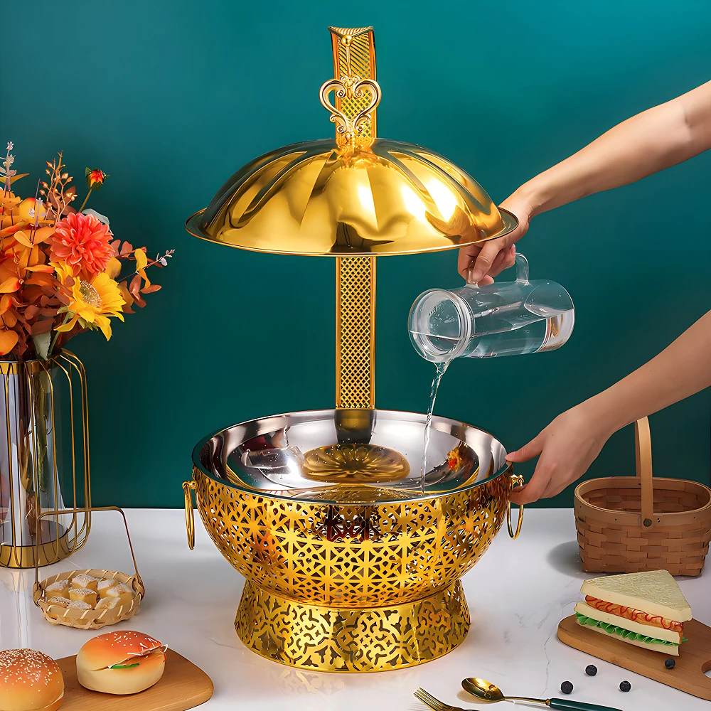 골드 럭셔리 히터 호텔 케이터링 장비 서버 샤핑 디쉬 뷔페 음식 보온기
