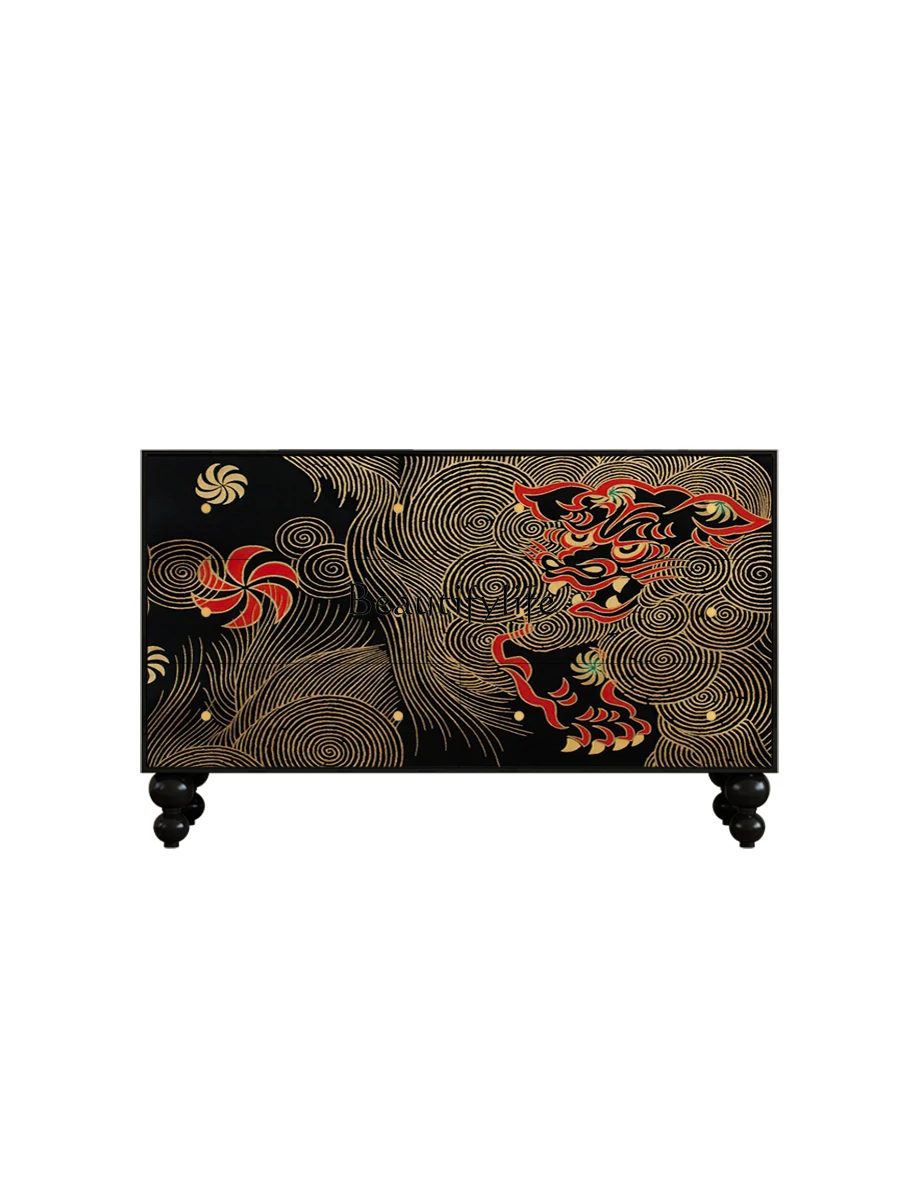 New Chinese Style Xingshi Solid Wood Household Storage Hallway Tailstock Storage Chest of Six Drawers Curio Cabinet