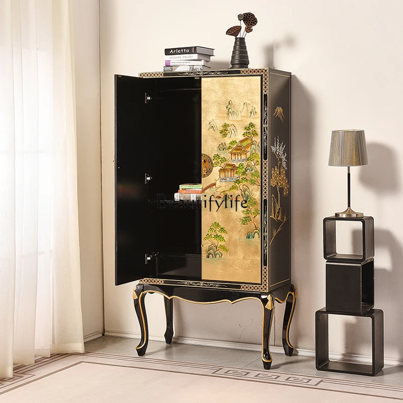 New Chinese-style painted solid wood home double-door wardrobe storage is easy and free of installation