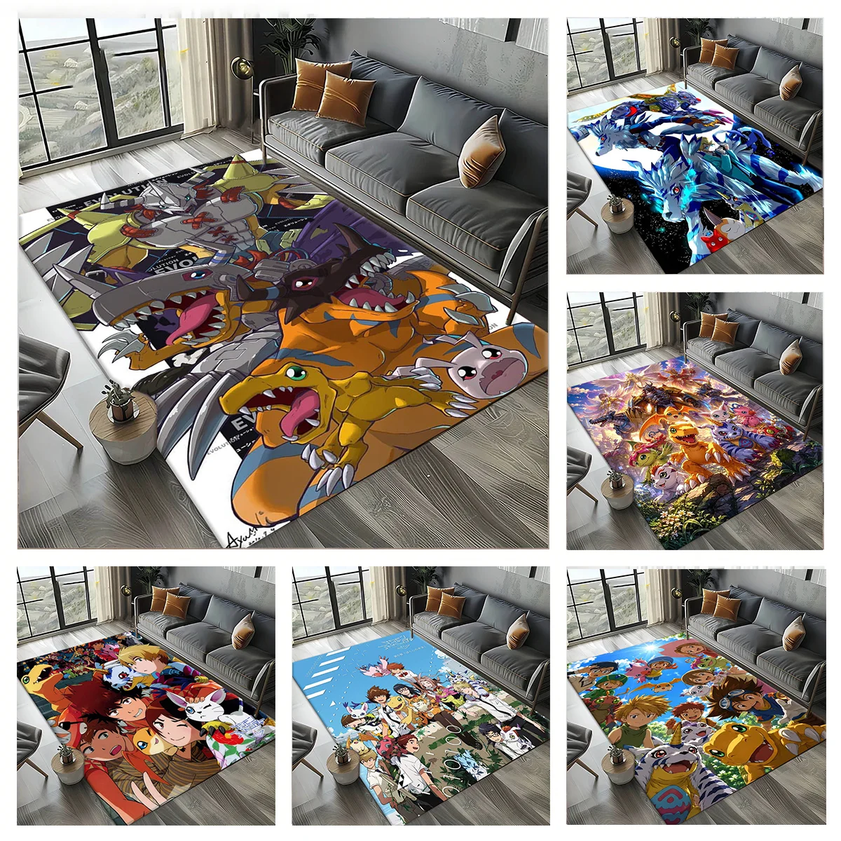 D-Digimon Adventure‌ Manga Cartoon 3D Carpet Rug Art for Room Decor Home Kitchen KidsDoor Gift Kids Area Rug Non-slip Floor Mat