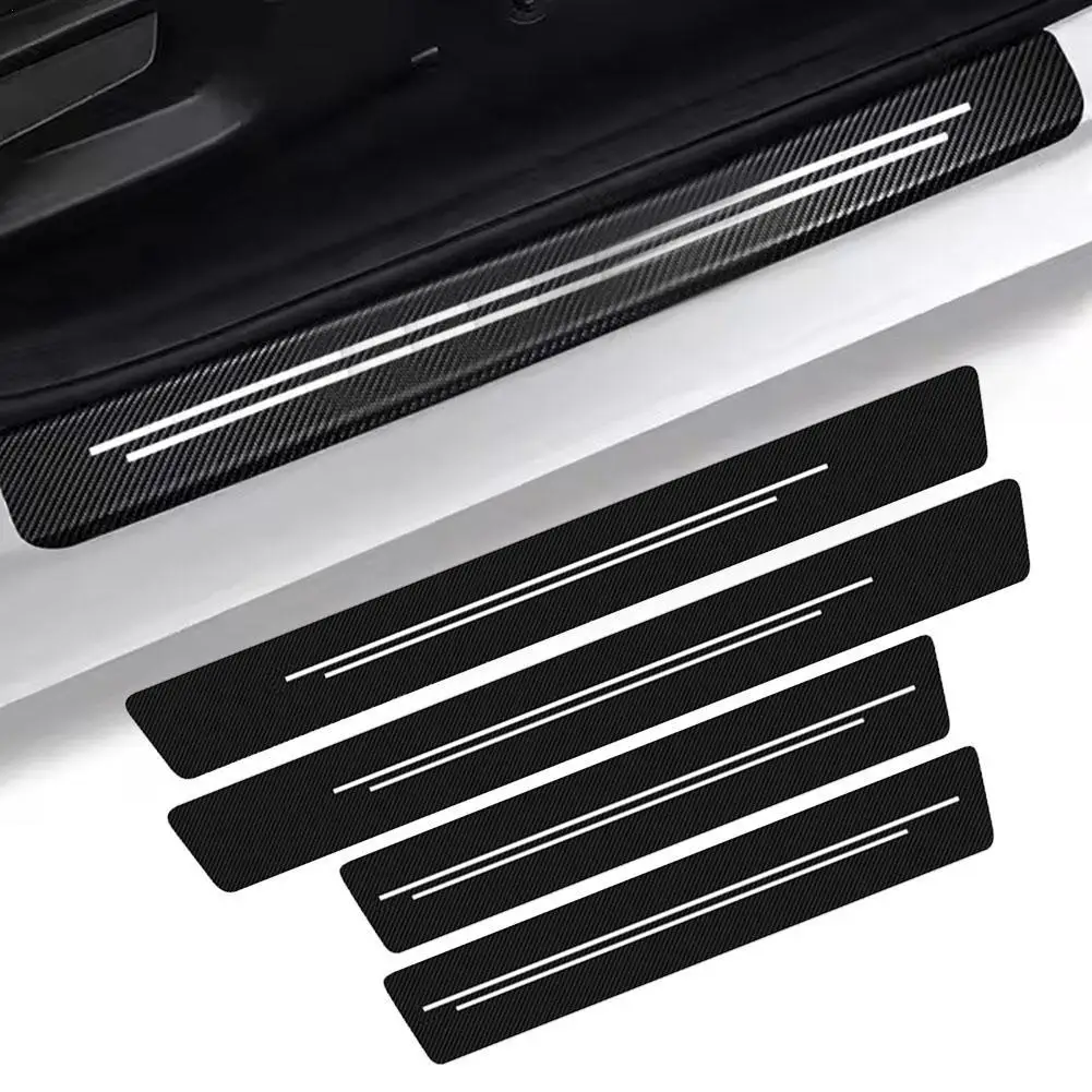 

4pcs Universal Carbon Fiber Leather Car Door Sill Protection Film DIY Paste Waterproof Anti Scratch Strip Car Sticker Protect