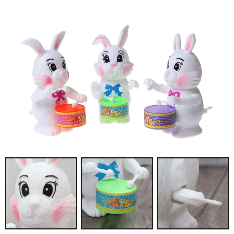 5inch Windup Toy Cartoon Rabbit Drum Toy Mini Clockwork Toy for