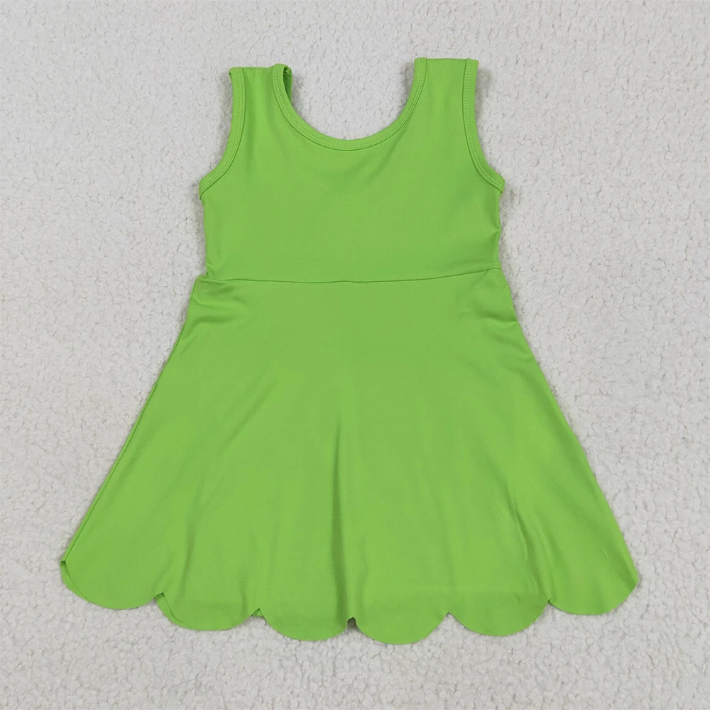 

Baby Girls Green Scallop Sleeveless Yoga Active Dress Knee Length Kids Lime Green Athletic Dress